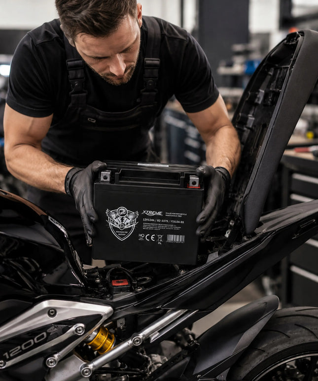 Nereikalaujantis priežiūros 12V 12Ah dešinysis (+) motociklo, keturračio ir motorolerio akumuliatorius