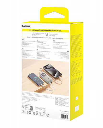 SAUGUS BASEUS 10000mAh 30W USB-C IŠORINĖ BATERIJA + INTEGRUOTAS 70CM USB-C KABELIS