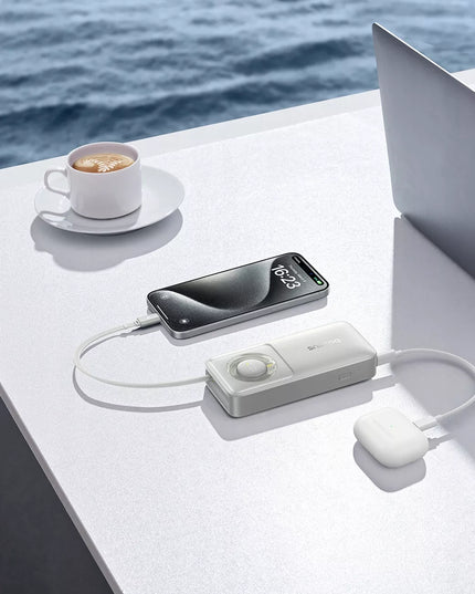 SAUGUS BASEUS 10000mAh 30W USB-C IŠORINĖ BATERIJA + INTEGRUOTAS 70CM USB-C KABELIS