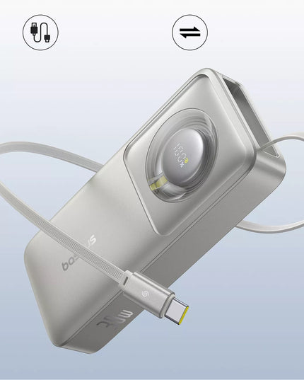 SAUGUS BASEUS 10000mAh 30W USB-C IŠORINĖ BATERIJA + INTEGRUOTAS 70CM USB-C KABELIS