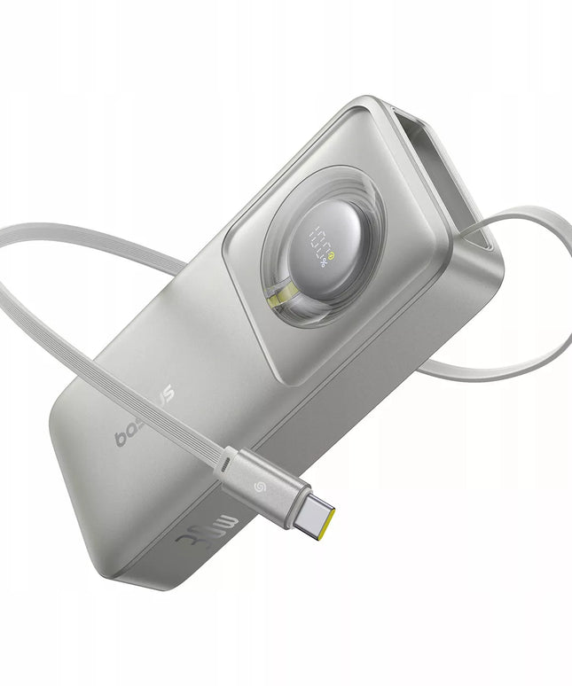 SAUGUS BASEUS 10000mAh 30W USB-C IŠORINĖ BATERIJA + INTEGRUOTAS 70CM USB-C KABELIS