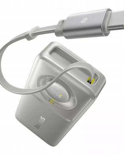 SAUGUS BASEUS 10000mAh 30W USB-C IŠORINĖ BATERIJA + INTEGRUOTAS 70CM USB-C KABELIS