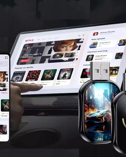Belaidis automobilinis adapteris Android Auto Apple CarPlay 3in1 Netflix