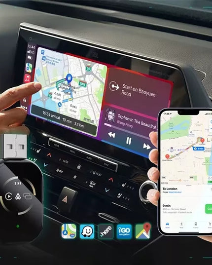 Belaidis automobilinis adapteris Android Auto Apple CarPlay 3in1 Netflix