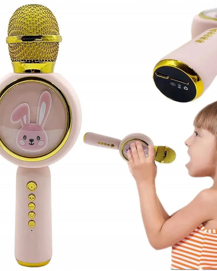 Belaidis „Bluetooth“ karaoke mikrofonas-garsiakalbis „Mielas triušiukas“, rožinis SKGB012