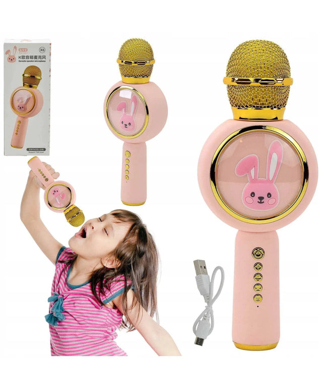 Belaidis „Bluetooth“ karaoke mikrofonas-garsiakalbis „Mielas triušiukas“, rožinis SKGB012