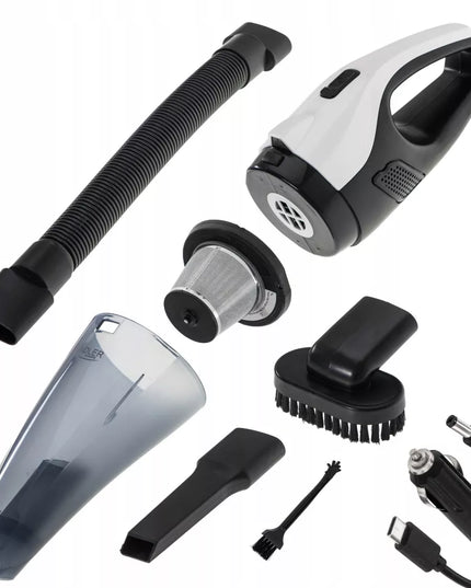Belaidis rankinis automobilinis dulkių siurblys, galingas, su USB-C/12V priedais