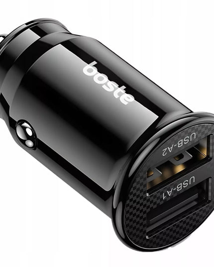 BOSTE SAUGUS AUTOMOBILINIS ĮKROVIKLIS, DU USB-A PRIEVADAI, 15.5W, UNIVERSALUS