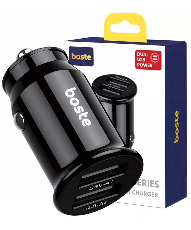 BOSTE SAUGUS AUTOMOBILINIS ĮKROVIKLIS, DU USB-A PRIEVADAI, 15.5W, UNIVERSALUS