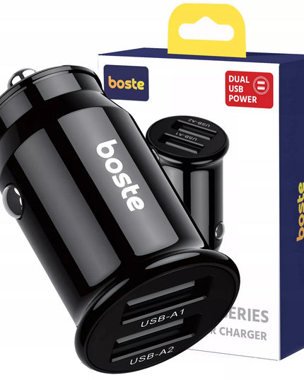 BOSTE SAUGUS AUTOMOBILINIS ĮKROVIKLIS, DU USB-A PRIEVADAI, 15.5W, UNIVERSALUS