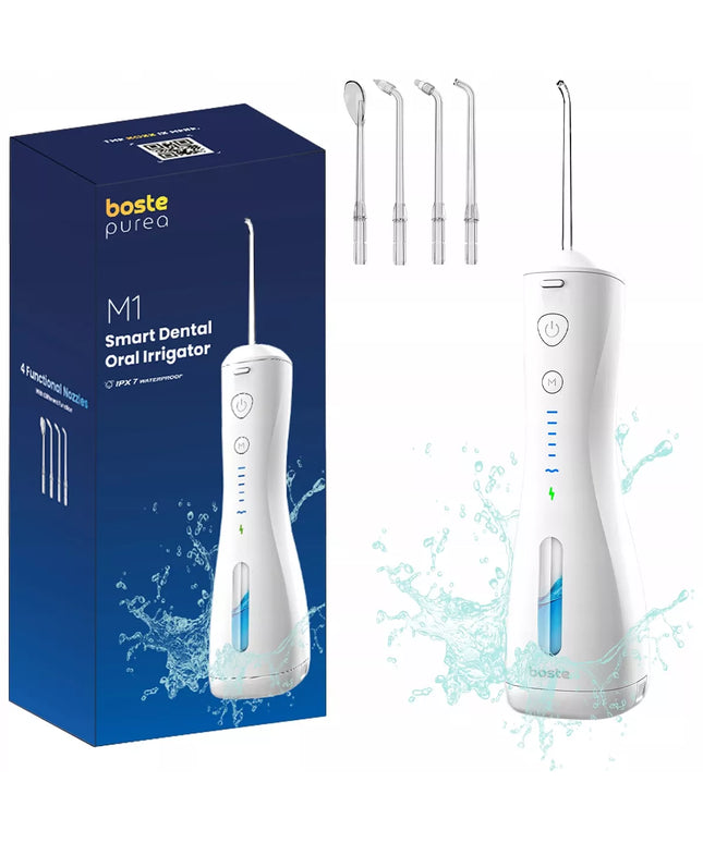 Boste M1 belaidis burnos irigatorius, 6 režimai, 4 antgaliai, 240 ml, baltas