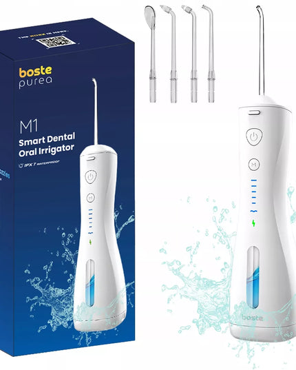 Boste M1 belaidis burnos irigatorius, 6 režimai, 4 antgaliai, 240 ml, baltas