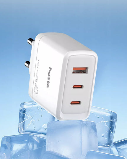 Boste tinklo įkroviklis, 3 prievadai, USB-C, USB-A, 65W, QC, PD, saugus maitinimo adapteris