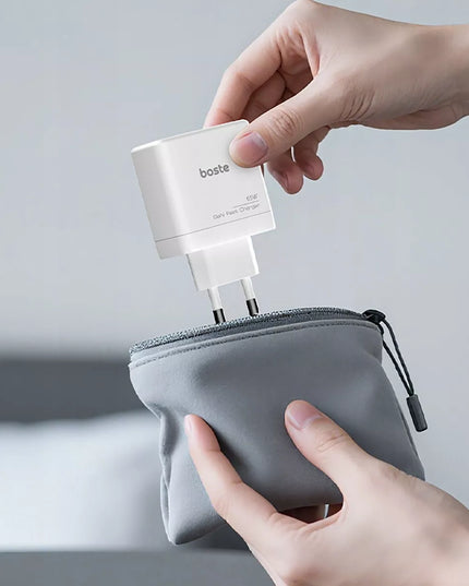 Boste tinklo įkroviklis, 3 prievadai, USB-C, USB-A, 65W, QC, PD, saugus maitinimo adapteris