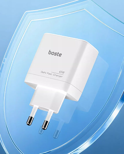 Boste tinklo įkroviklis, 3 prievadai, USB-C, USB-A, 65W, QC, PD, saugus maitinimo adapteris