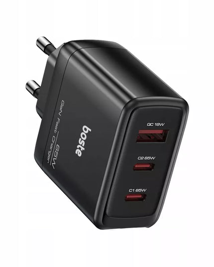 Boste tinklo įkroviklis, 3 prievadai USB-C USB-A 65W QC PD saugus maitinimo blokas