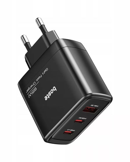 Boste tinklo įkroviklis, 3 prievadai USB-C USB-A 65W QC PD saugus maitinimo blokas