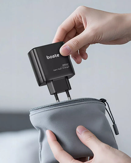 Boste tinklo įkroviklis, 3 prievadai USB-C USB-A 65W QC PD saugus maitinimo blokas