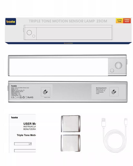 BOSTE LED naktinė lemputė su judesio ir sutemų jutikliu, magnetinė, AUTO, 23 cm