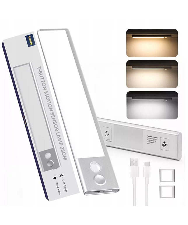 BOSTE LED naktinė lemputė su judesio ir sutemų jutikliu, magnetinė, automatinė, 23 cm