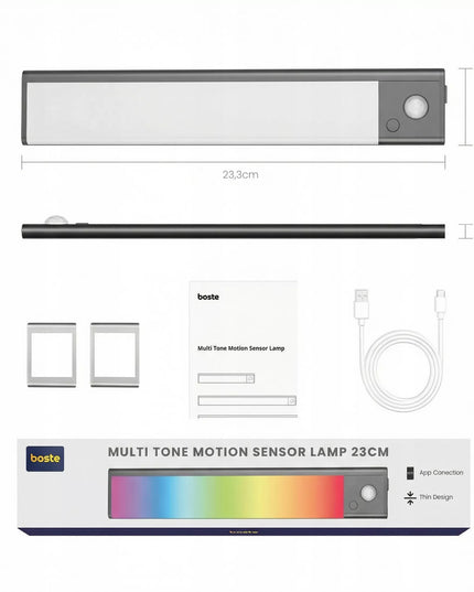 BOSTE išmanusis naktinis LED šviestuvas su RGB, judesio ir sutemų jutikliu, magnetinis
