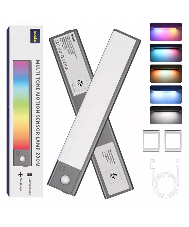 BOSTE išmanusis naktinis LED šviestuvas su RGB, judesio ir sutemų jutikliu, magnetinis