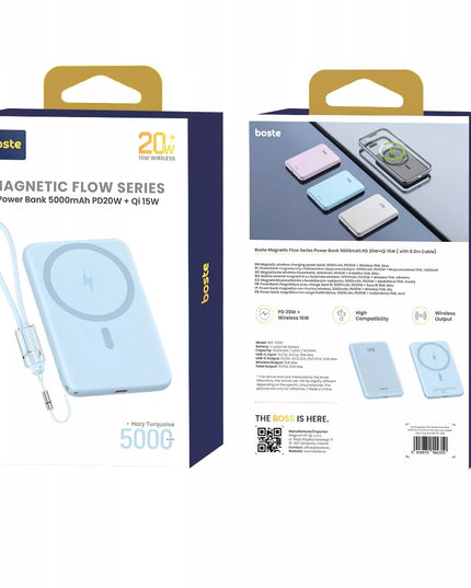 BOSTE išorinė baterija (power bank) su MagSafe belaidžiu įkrovimu ir PD 20W USB-C kabeliu