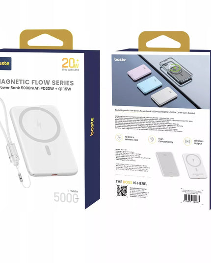 BOSTE išorinė baterija (power bank) su MagSafe belaidžiu įkrovimu ir PD 20W laidu bei USB-C jungtimi