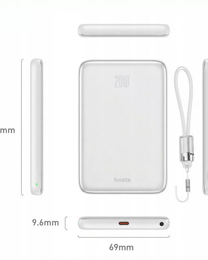BOSTE išorinė baterija (power bank) su MagSafe belaidžiu įkrovimu ir PD 20W laidu bei USB-C jungtimi