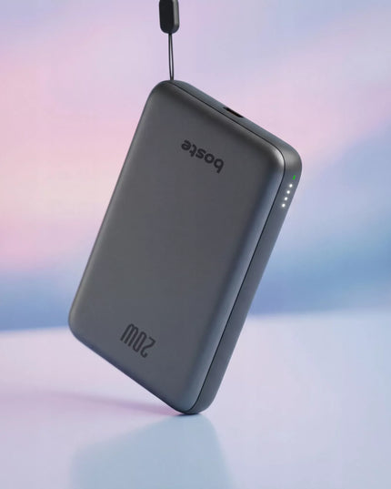 BOSTE IŠORINĖ BATERIJA (POWER BANK) SU MAGSAFE BELAIDŽIU ĮKROVIMU IR PD 20W USB-C KABELIU