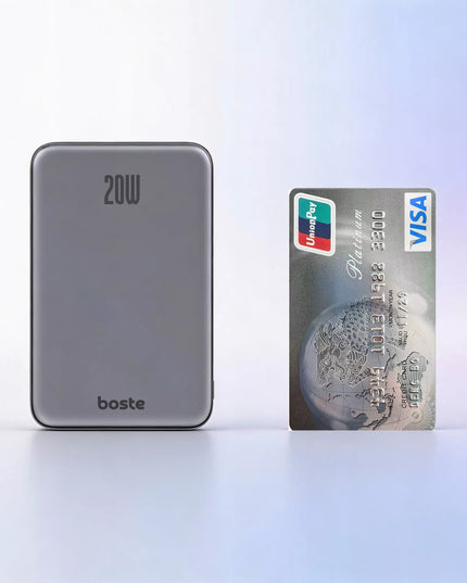 BOSTE IŠORINĖ BATERIJA (POWER BANK) SU MAGSAFE BELAIDŽIU ĮKROVIMU IR PD 20W USB-C KABELIU