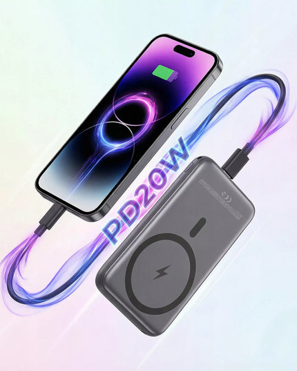BOSTE IŠORINĖ BATERIJA (POWER BANK) SU MAGSAFE BELAIDŽIU ĮKROVIMU IR PD 20W USB-C KABELIU