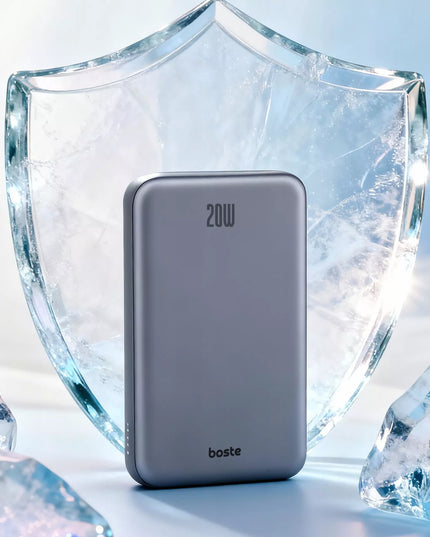 BOSTE IŠORINĖ BATERIJA (POWER BANK) SU MAGSAFE BELAIDŽIU ĮKROVIMU IR PD 20W USB-C KABELIU