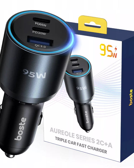 BOSTE greitas galingas automobilinis įkroviklis USB-A USB-C 95W universalus QC PD