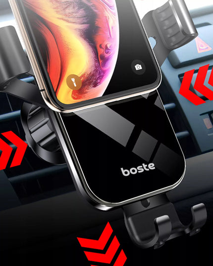 Boste gravitacinis automobilinis telefono laikiklis ventiliacijos grotelėms