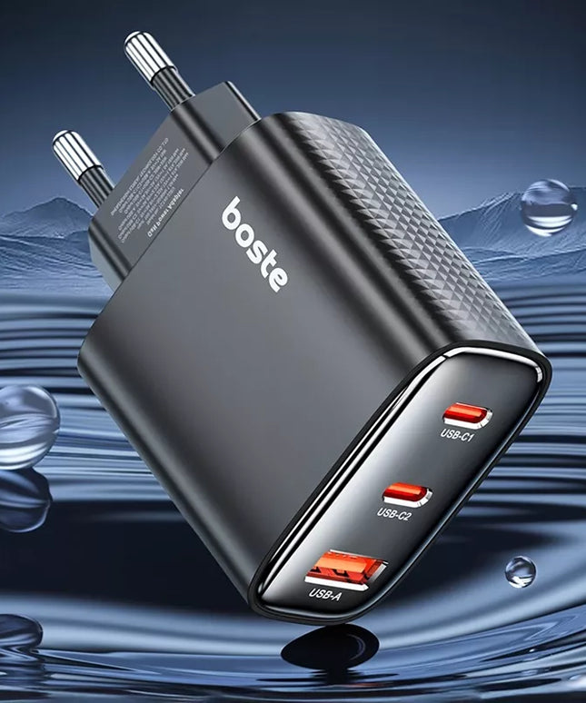 BOSTE universalus tinklo įkroviklis telefonui 2xUSB-C USB-A 40W GaN - CE