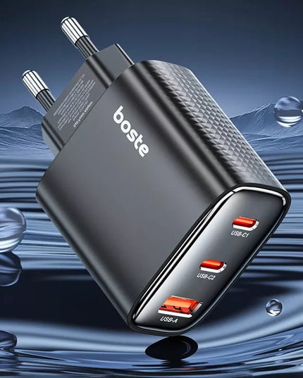 BOSTE universalus tinklo įkroviklis telefonui 2xUSB-C USB-A 40W GaN - CE