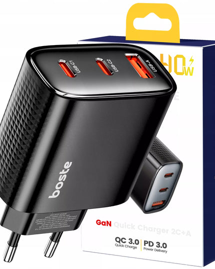 BOSTE universalus tinklo įkroviklis telefonui 2xUSB-C USB-A 40W GaN - CE