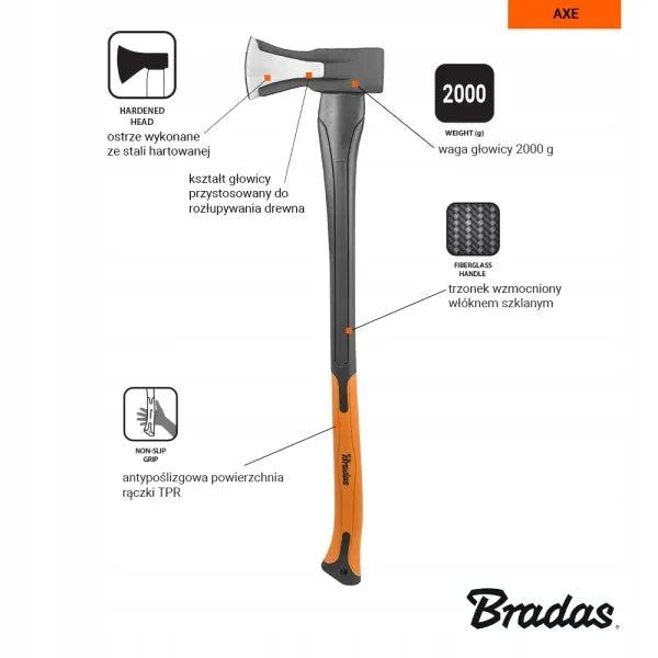 BRADAS skaldymo kirvis Fiberglass 2000g