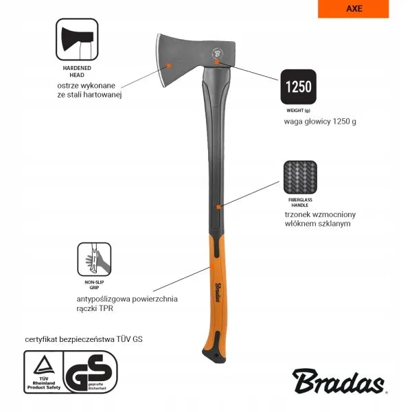 BRADAS universalausis kirvis stiklo pluošto kote 1250g