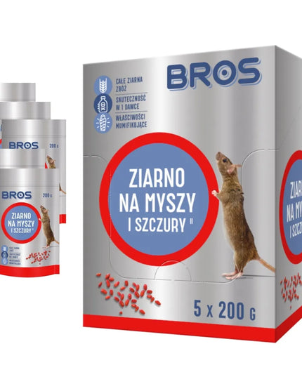 BROS grūdų masalas pelėms ir žiurkėms, 5 × 200 g, namams, garažui ir rūsiui