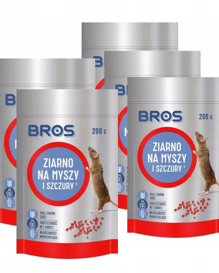 BROS grūdų masalas pelėms ir žiurkėms, 5 × 200 g, namams, garažui ir rūsiui