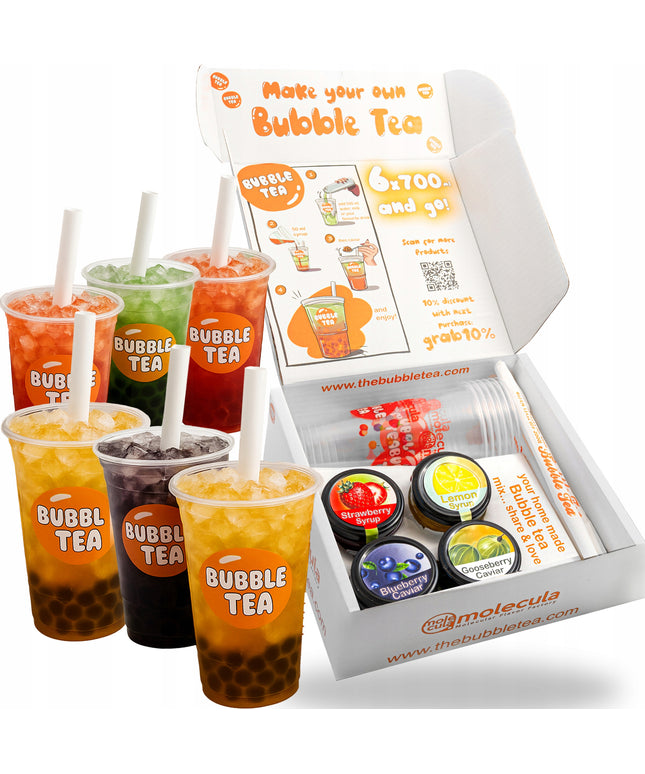 BUBBLE TEA - Puodelių ir šiaudelių rinkinys 6 x 700ml MĖLYNĖ, AGRĪSTAS, CITRINA, BRAŠKĖ