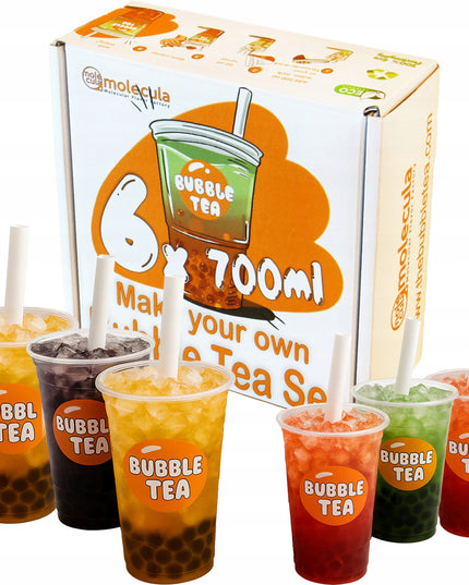 BUBBLE TEA - Rinkinys 6x700ml puodeliams + šiaudeliai + Kivi, Pasiflora, Vyšnia, Mango
