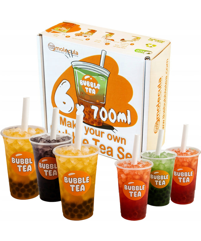 BUBBLE TEA - Rinkinys 6x700ml puodeliams + šiaudeliai + Kivi, Pasiflora, Vyšnia, Mango