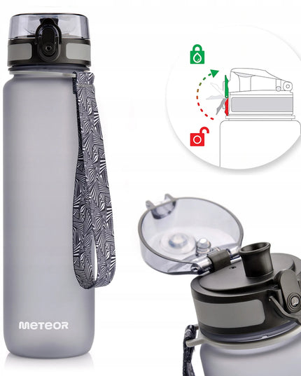 „Meteor“ gertuvė 1000 ml iš „Tritan“ su įdėklu, kandikliu ir dirželiu, pilka
