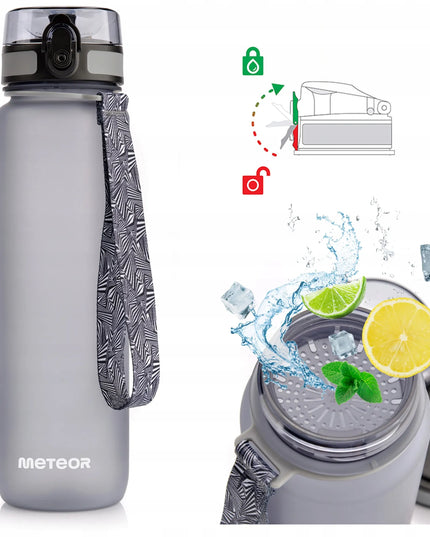 „Meteor“ gertuvė 1000 ml iš „Tritan“ su įdėklu, kandikliu ir dirželiu, pilka