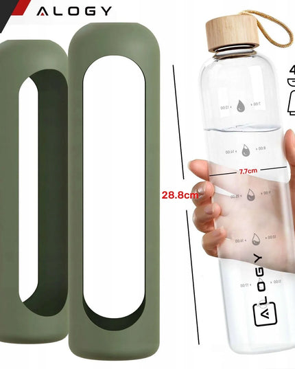 „Alogy“ motyvacinė stiklinė gertuvė vandeniui, 1000 ml, su silikoniniu dėklu