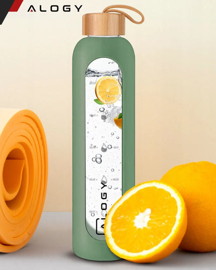 „Alogy“ motyvacinė stiklinė gertuvė vandeniui, 1000 ml, su silikoniniu dėklu