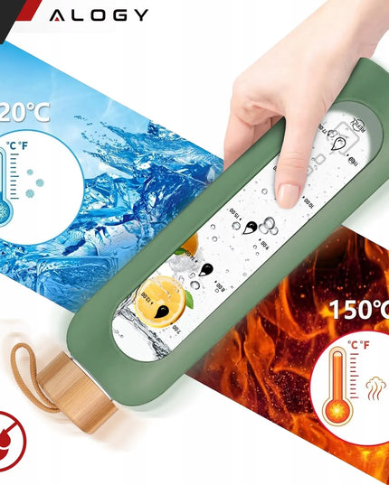 „Alogy“ motyvacinė stiklinė gertuvė vandeniui, 1000 ml, su silikoniniu dėklu